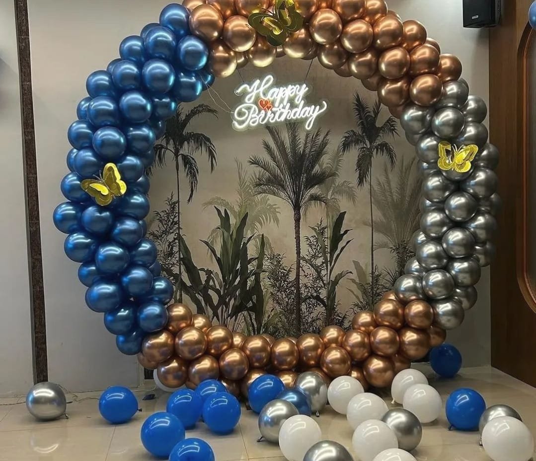 Chrome blue and gold ring balloon birthday decoration